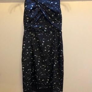 Strapless dress, with stars and planet print